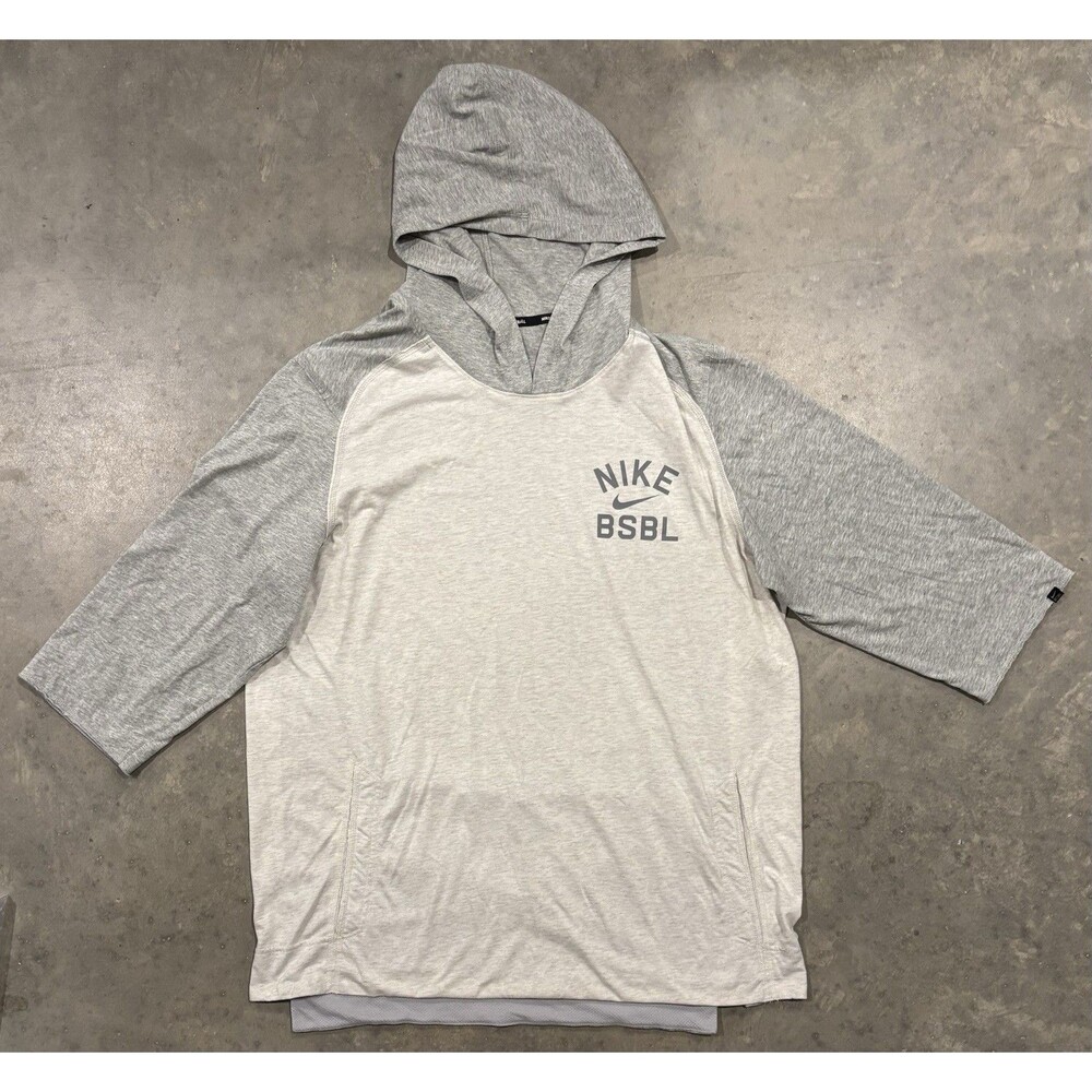 Nike Dri-FIT 3/4 Sleeve Baseball Hoodie Shirt Grey Mens XL